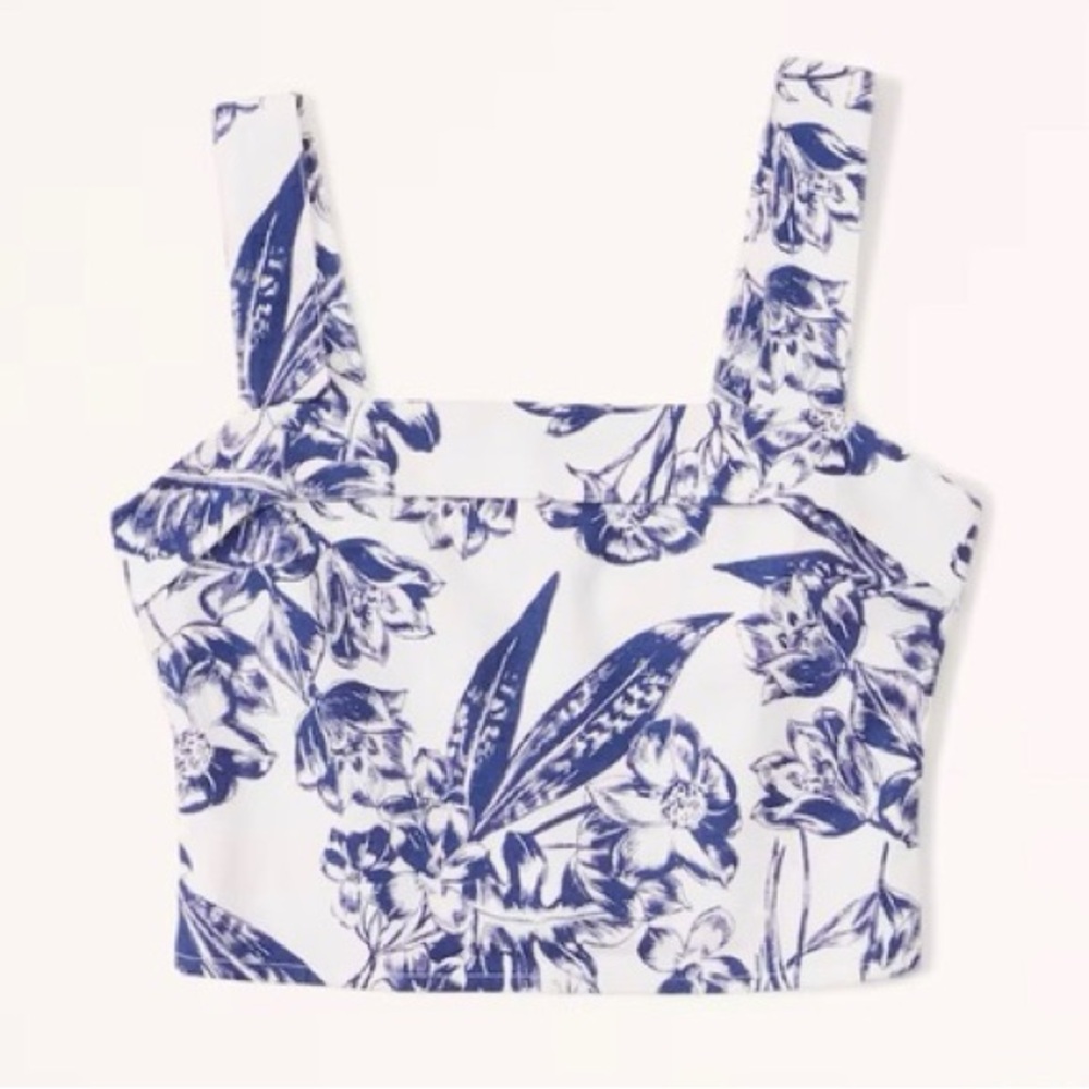 Abercrombie & Fitch Blue Floral Tank Top Size XS Crop Tropical Vacation Beach